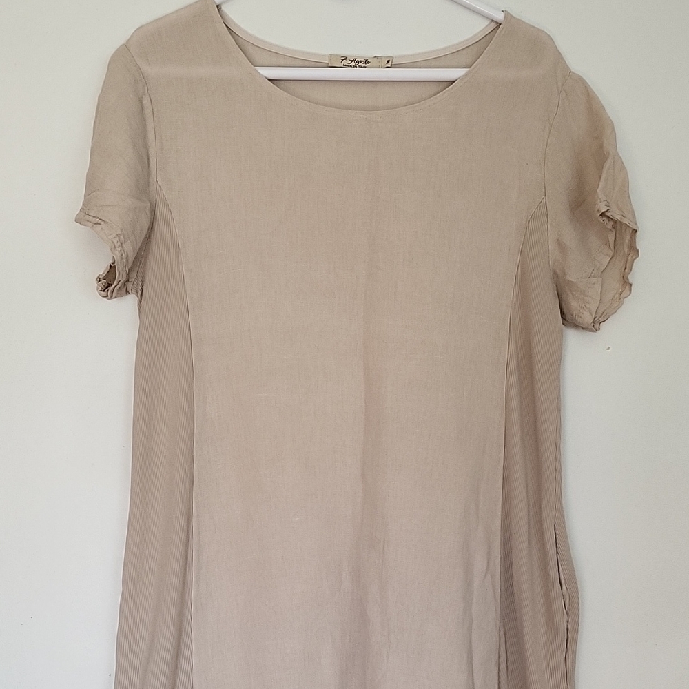 7 For All Mankind Beige Short-Sleeve Tunic Top
